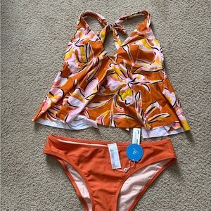 Cupshe Orange and Pink Tankini Set